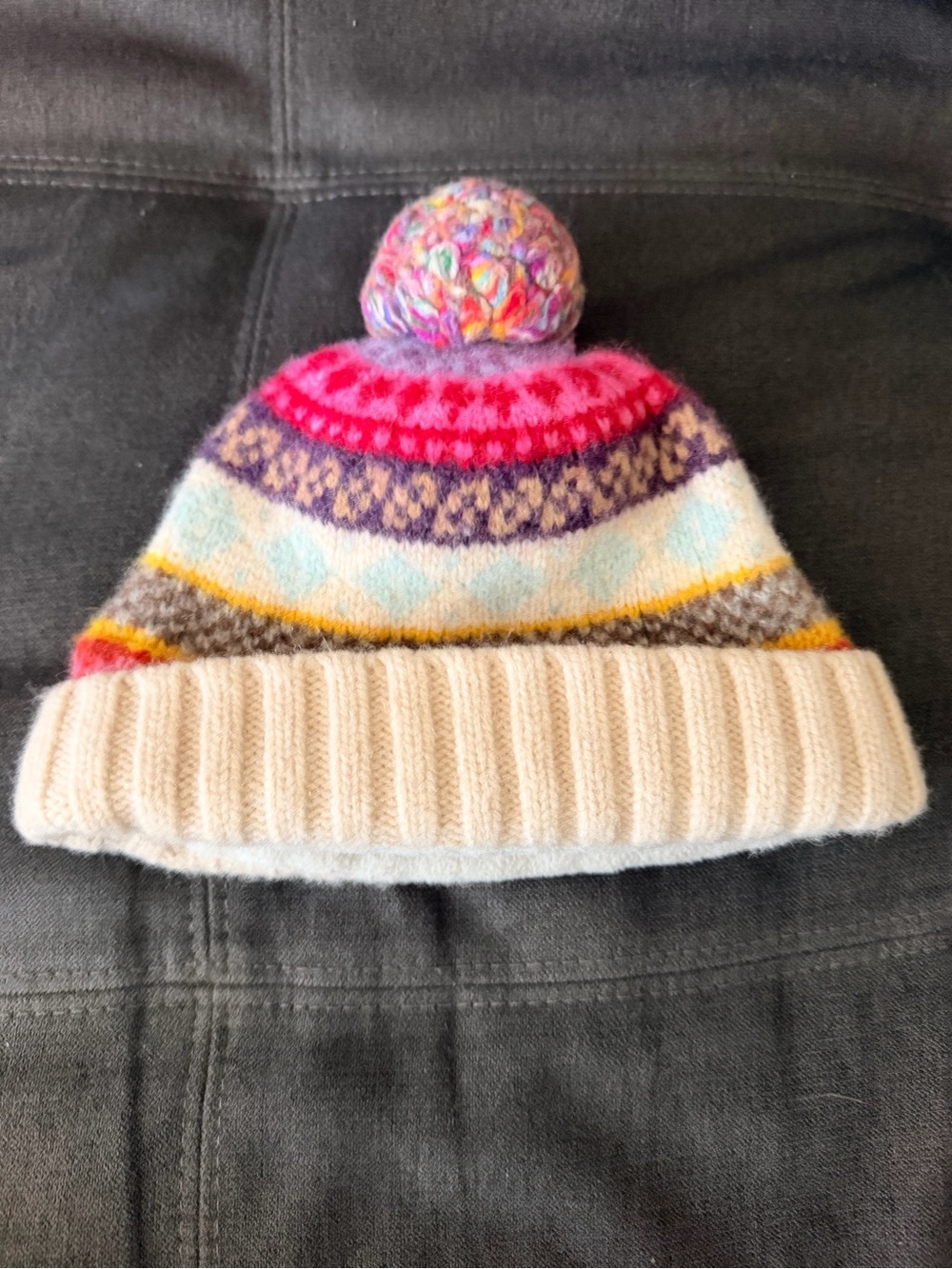 GAP Multicolor Pom Pom Knit Beanie - Cream, Pink, Purple, Yellow, Blue Wool